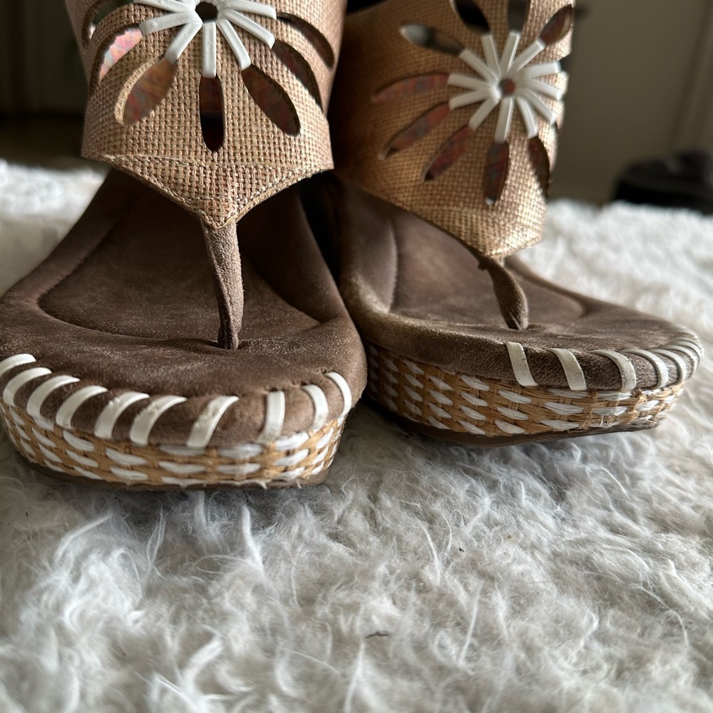 Modzori Reversible Flora-2 Sandals Sz 9 Women Cork Retro Boho Thong Cutout Wedge - Picture 13 of 15